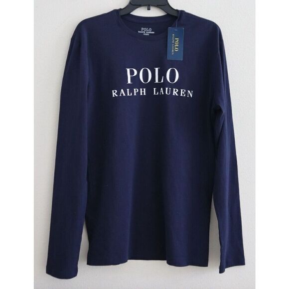 Polo Ralph Lauren PL91RL Men's Sz M Blue Logo Graphic Crew-Neck L/S Lounge Shirt - Picture 1 of 6